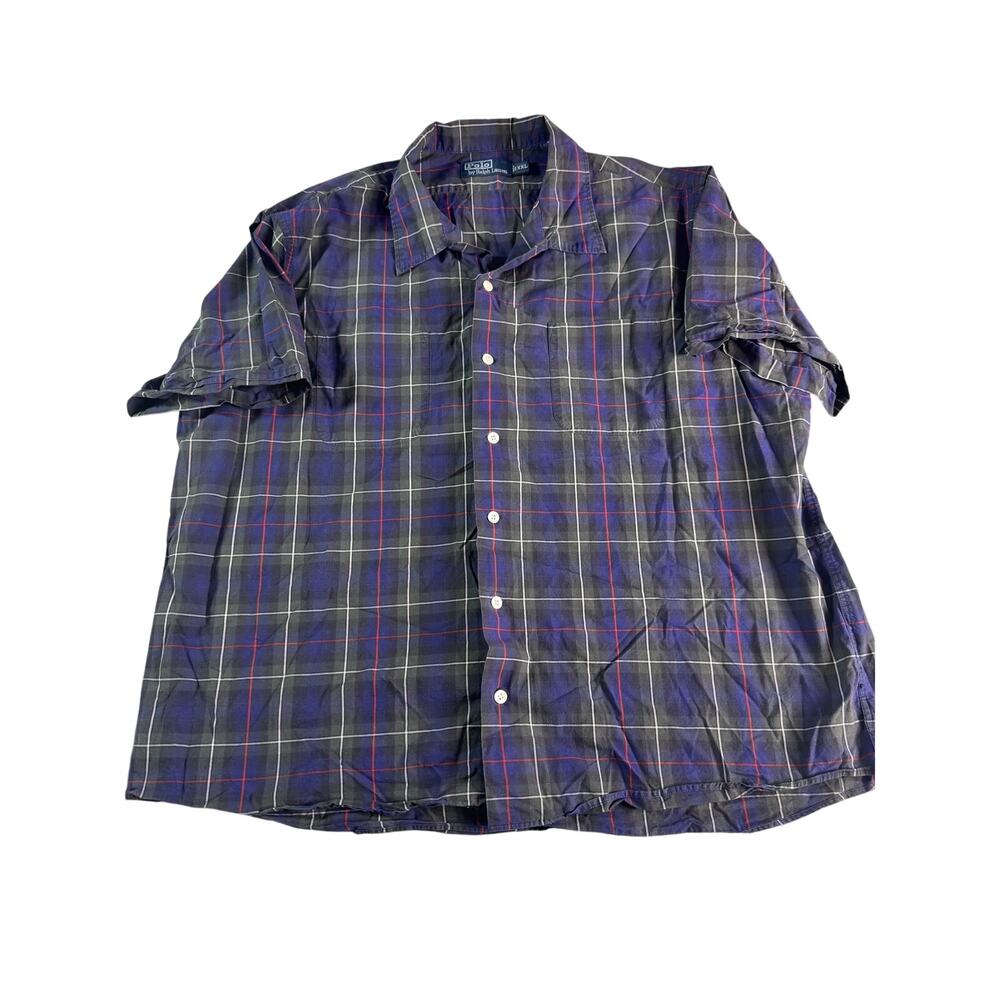 Polo Ralph Lauren Mens XXL Navy Plaid Short Sleeve Button Down Shirt Preppy